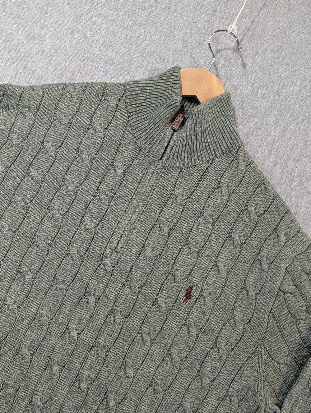 Polo Ralph Lauren Cable Knit Zip Sweater Men's XL Green Cotton NWT
